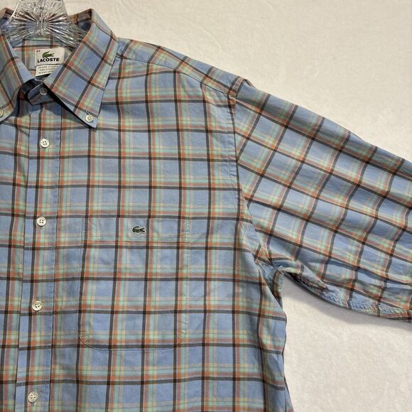 Lacoste Men's Shirt Size 44 XL  Multicolor Plaid Cotton Long Sleeve Button Down - Picture 4 of 15